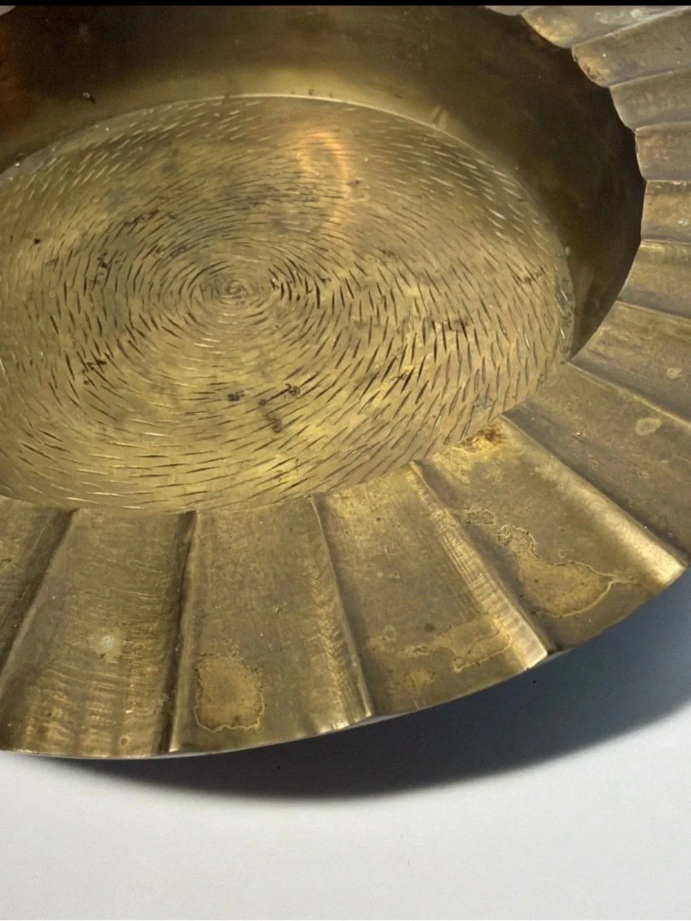 Large Decorative Brass Bowl - Scalloped Rim